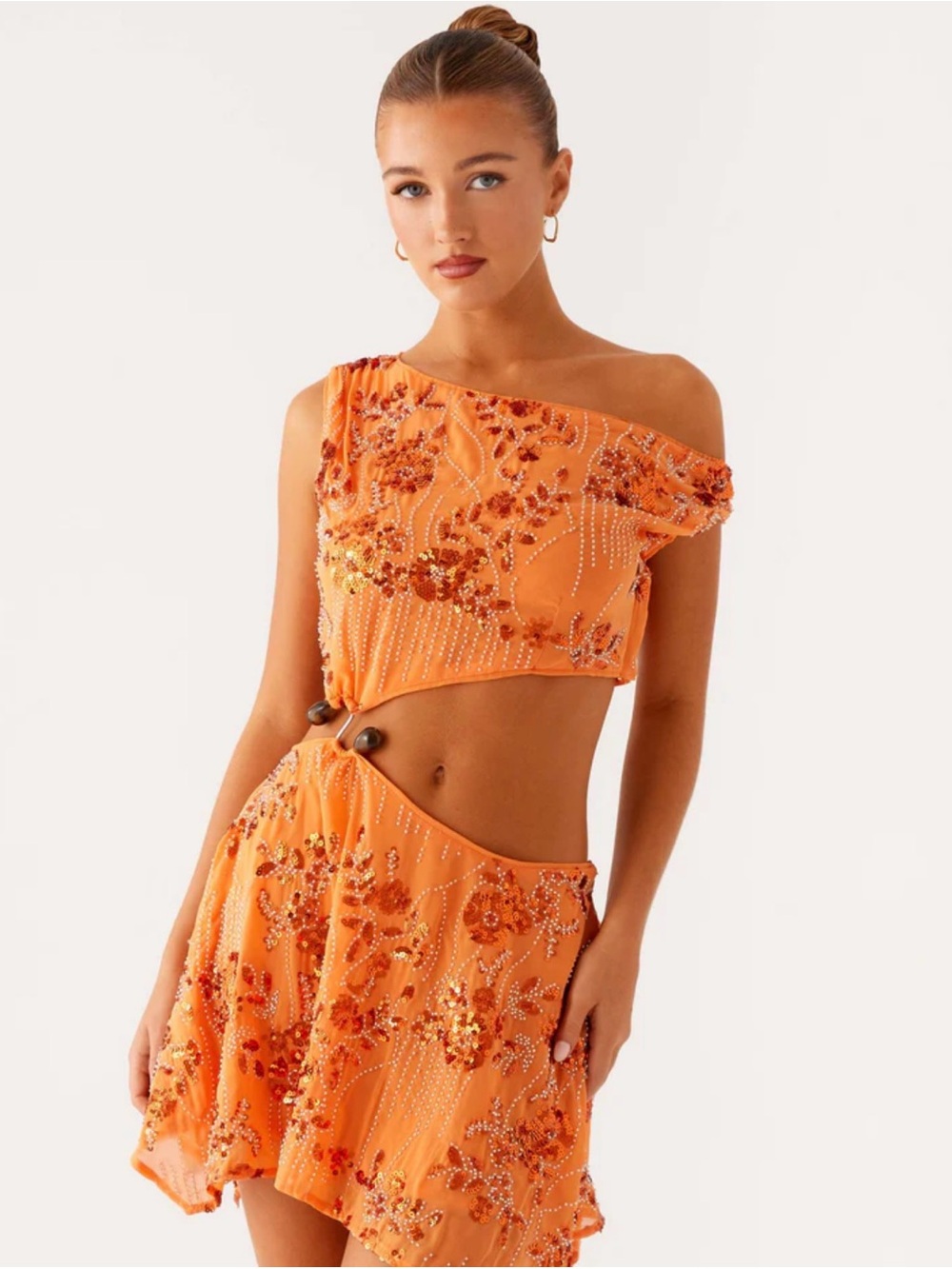 Peppermayo Aletta Sequin Embellished Mini Dress - Orange - Picture 2 of 8